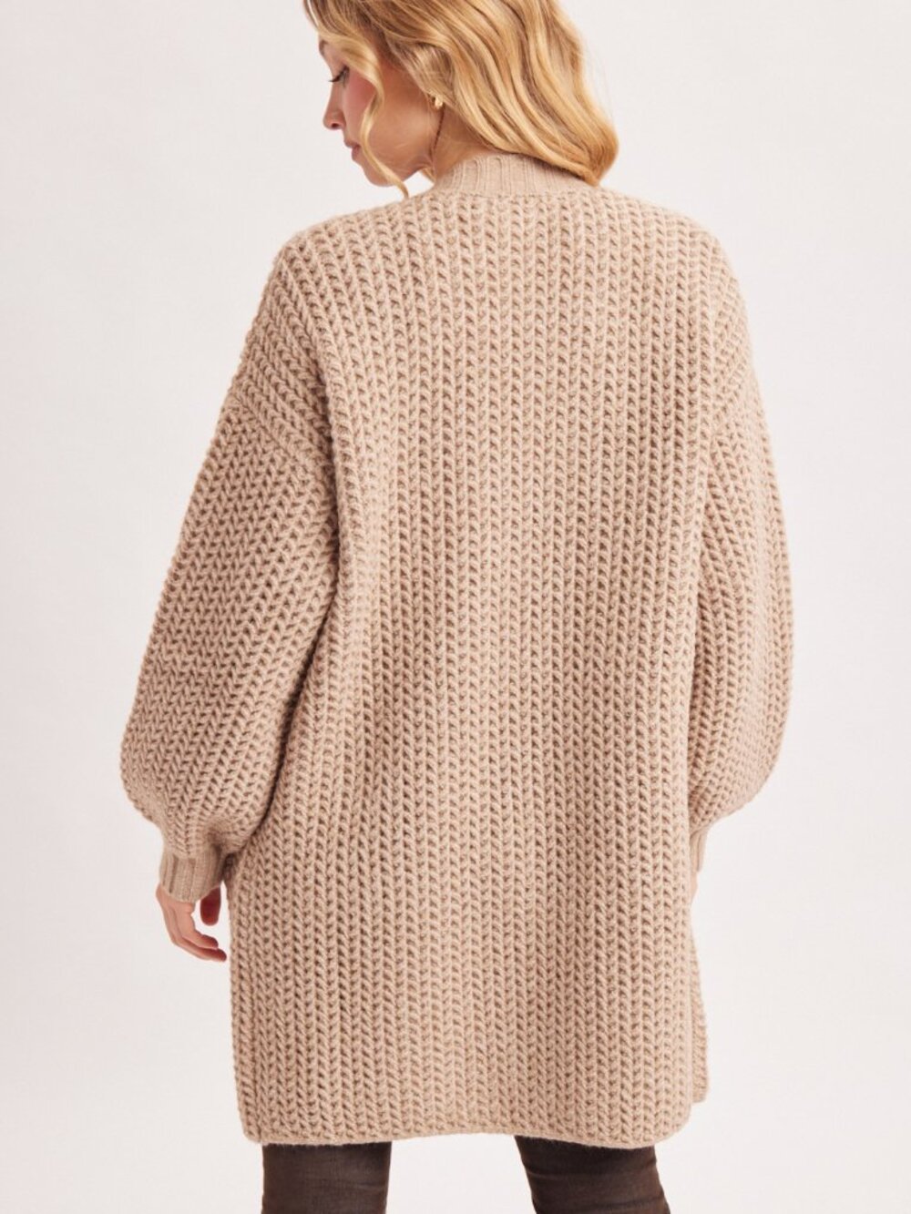 Open-front Waffle Chunky Knit Cardigan - Picture 8 of 12